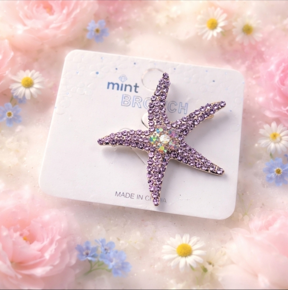 Mint Starfish Brooch with Sparkling Crystals